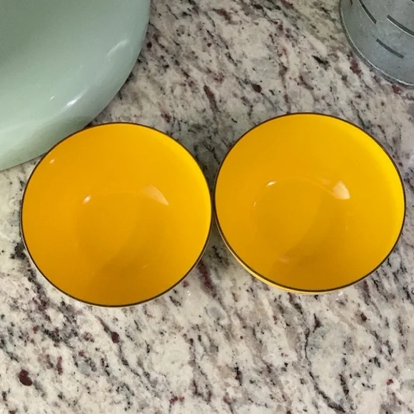 Two Cathrineholm 4 Inch Yellow and White Lotus Enamel Bowls - Picture 2 of 9